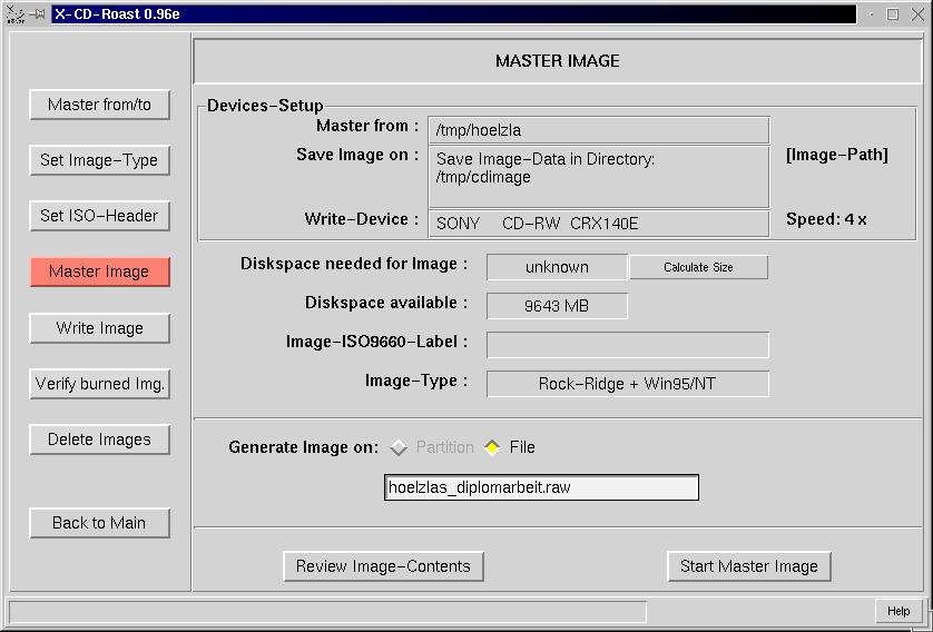 Image-Namen eingeben. Namen merken. 'Start Master Image' clicken. weiter.