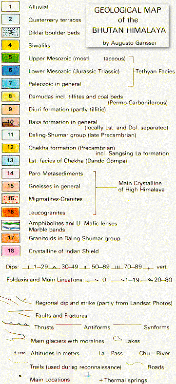 Legende zur Geologische Karte von Bhutan